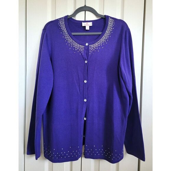 Quacker Factory Large Buttoned Down Sequined Purple Cardigan Sweater L/S - Picture 1 of 7